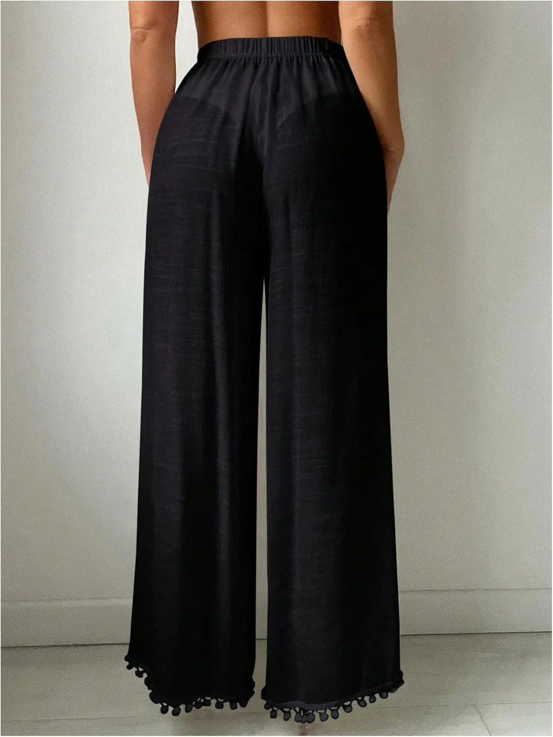 SHENHE Women's Bathing Suit Cover Up Pants Split Wide Leg Sheer Flowy Beach Palazzo Pants