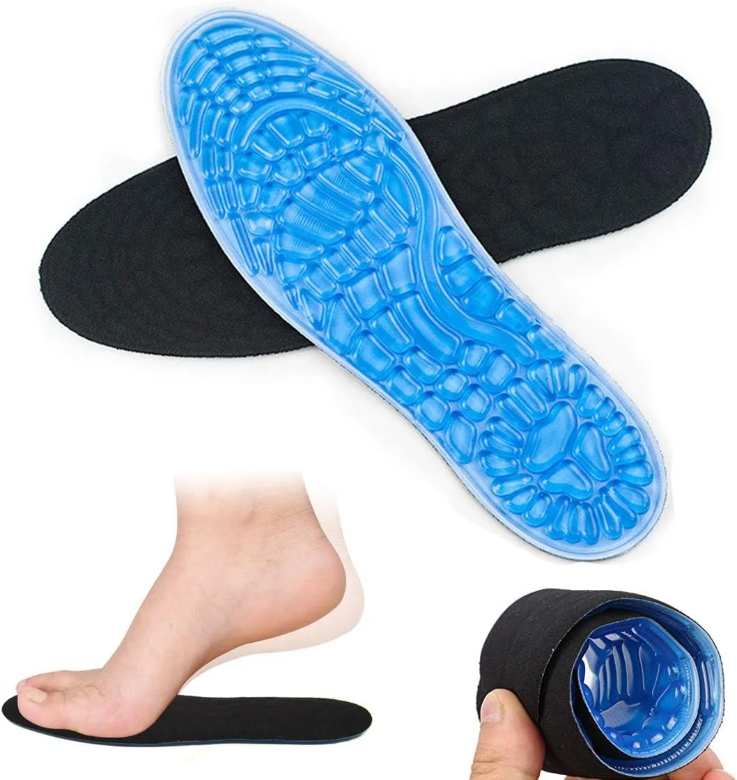 Silicone Gel Full Length Massage Cushion Inserts, Foot Pain Relief Shock Absorption Insoles, Cuttable High Heel Plantar Fasciitis Cushioning Pads, for Running Hiking Walking (L)