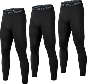 SS COLOR FISH 3 Pack Men Compression Pants Athletic Baselayer Workout Legging Running Tights for Men