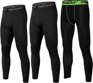 SS COLOR FISH 3 Pack Men Compression Pants Athletic Baselayer Workout Legging Running Tights for Men