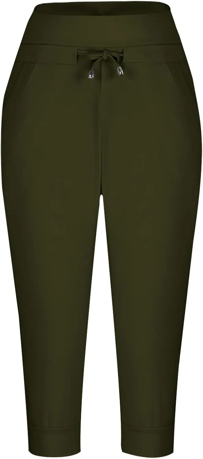 Summer Joggers for Women Casual Drawstring Low Waist Tapered Pants Stretch Slim Leg Capri Pants for Running