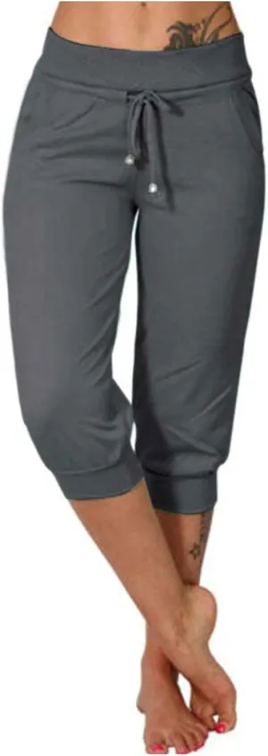 Summer Joggers for Women Casual Drawstring Low Waist Tapered Pants Stretch Slim Leg Capri Pants for Running