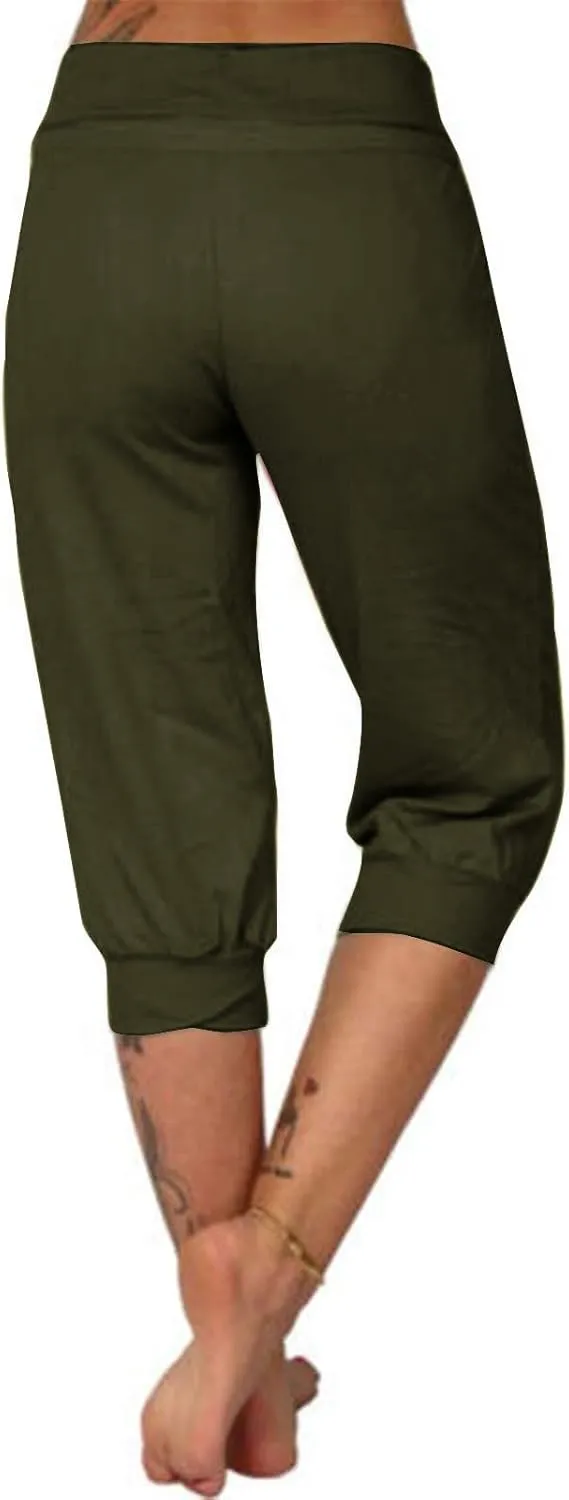 Summer Joggers for Women Casual Drawstring Low Waist Tapered Pants Stretch Slim Leg Capri Pants for Running