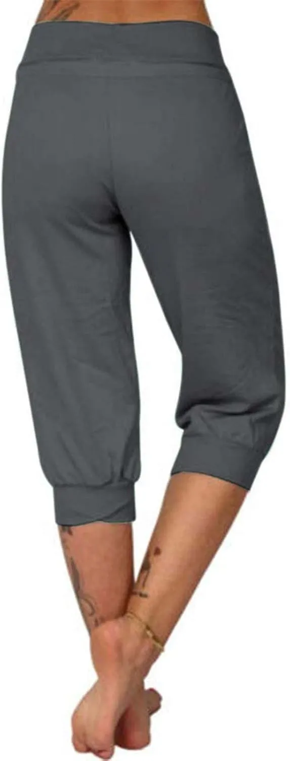 Summer Joggers for Women Casual Drawstring Low Waist Tapered Pants Stretch Slim Leg Capri Pants for Running