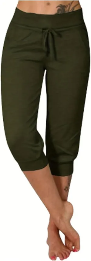 Summer Joggers for Women Casual Drawstring Low Waist Tapered Pants Stretch Slim Leg Capri Pants for Running