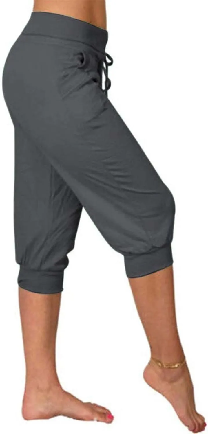 Summer Joggers for Women Casual Drawstring Low Waist Tapered Pants Stretch Slim Leg Capri Pants for Running