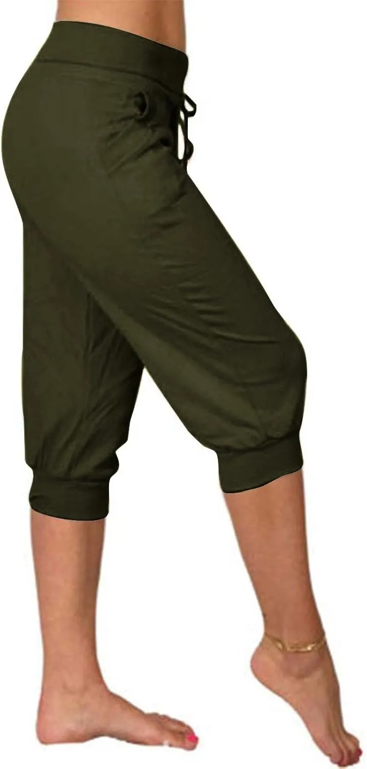 Summer Joggers for Women Casual Drawstring Low Waist Tapered Pants Stretch Slim Leg Capri Pants for Running