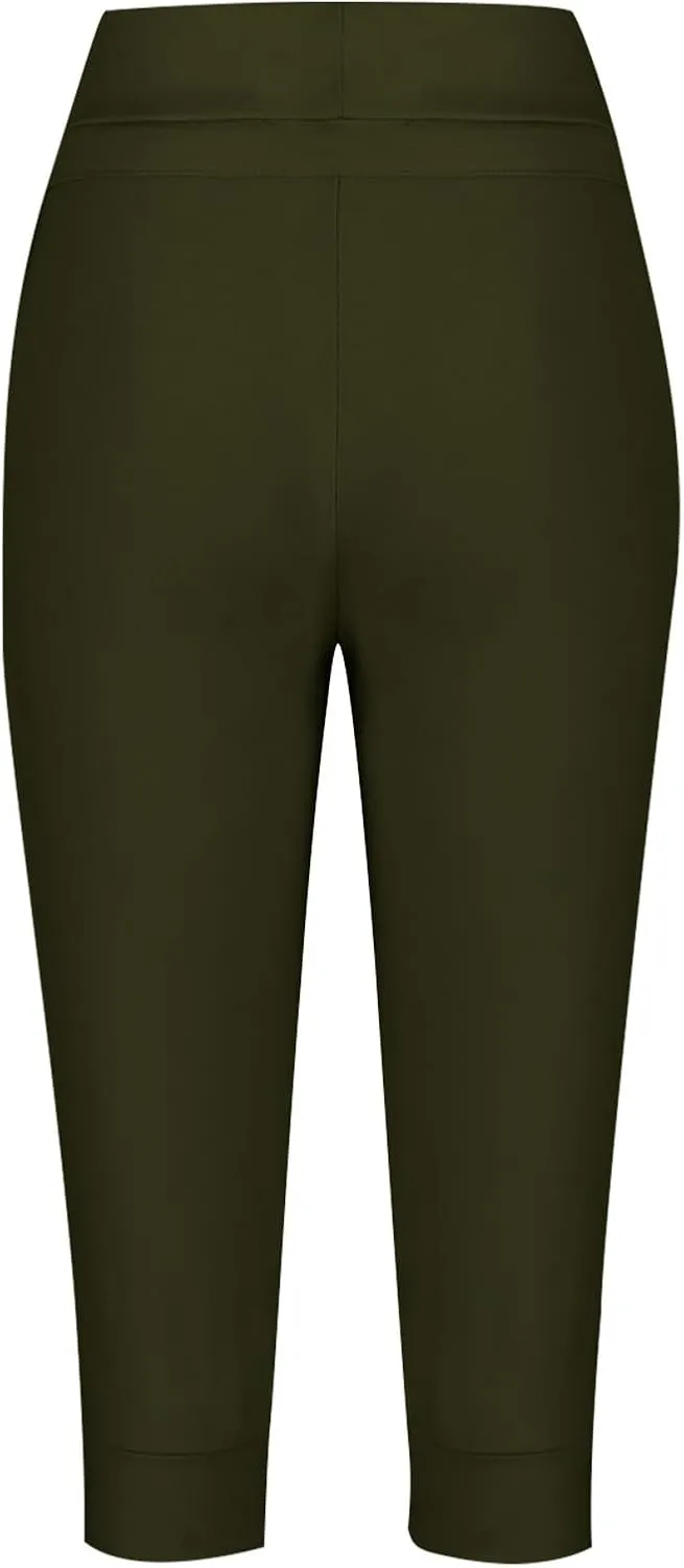 Summer Joggers for Women Casual Drawstring Low Waist Tapered Pants Stretch Slim Leg Capri Pants for Running