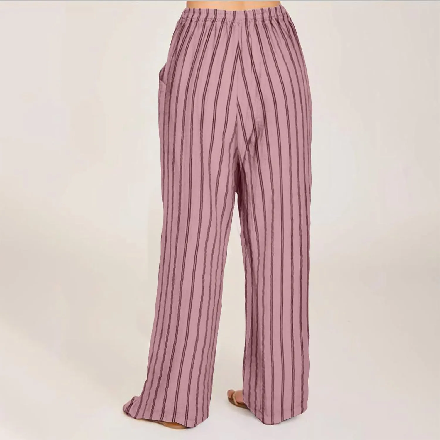 Summer Pants for Women 2024,Striped Wide Leg Loose Drawstring High Waist Palazzo Trousers Pants with Pockets