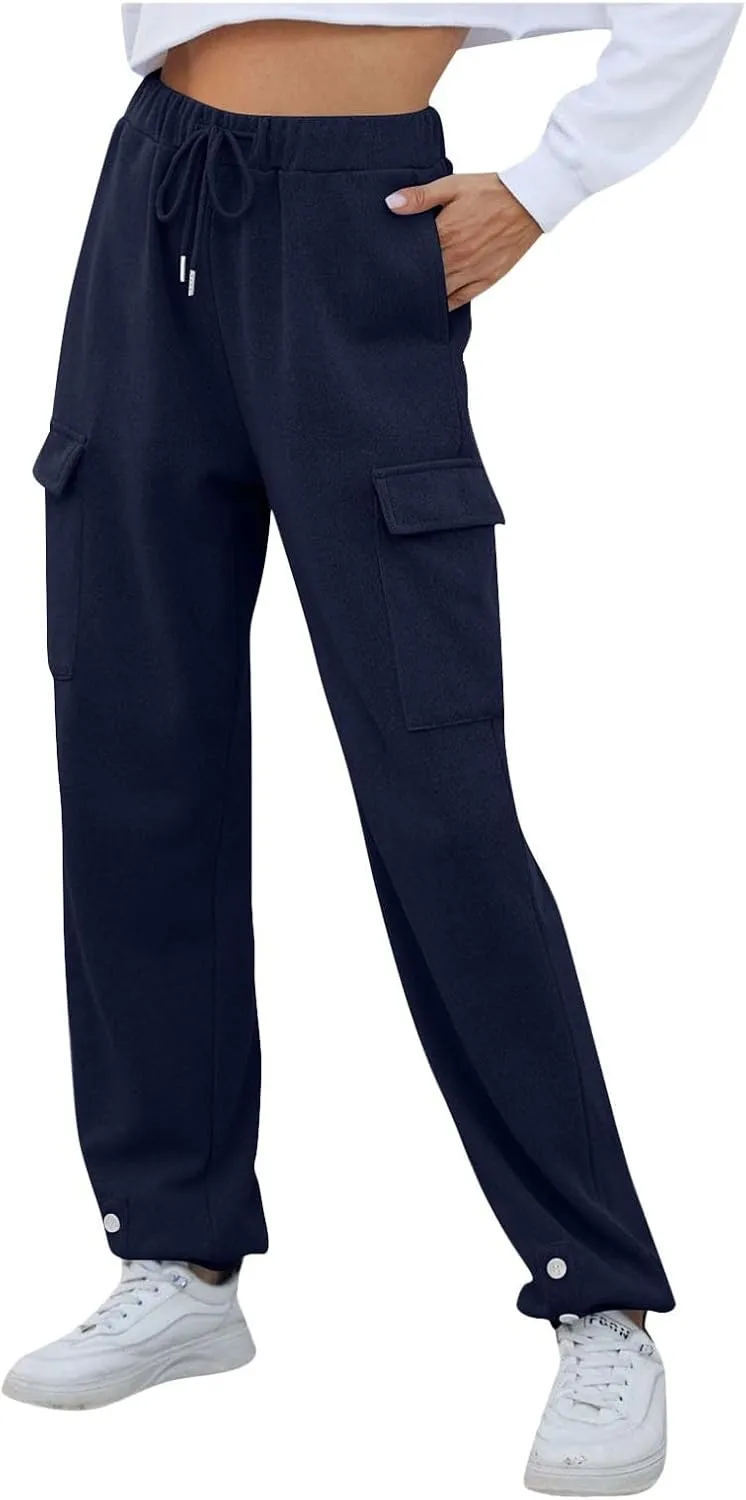 Sweatpants Women High Waist Cargo Sweatpants Casual Cinch Bottom Jogger Pants Loose Drawstring Tapered Trousers with Pockets