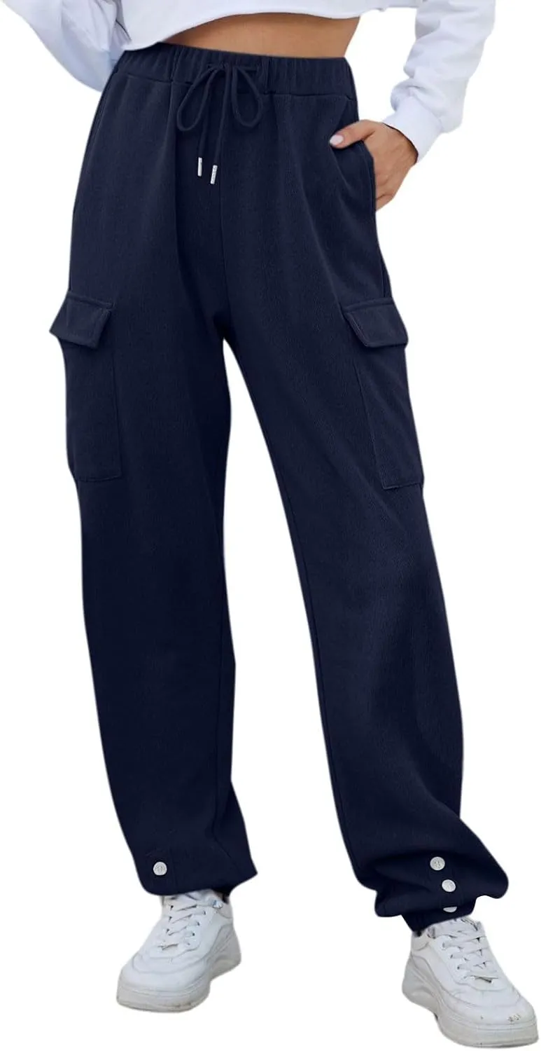 Sweatpants Women High Waist Cargo Sweatpants Casual Cinch Bottom Jogger Pants Loose Drawstring Tapered Trousers with Pockets