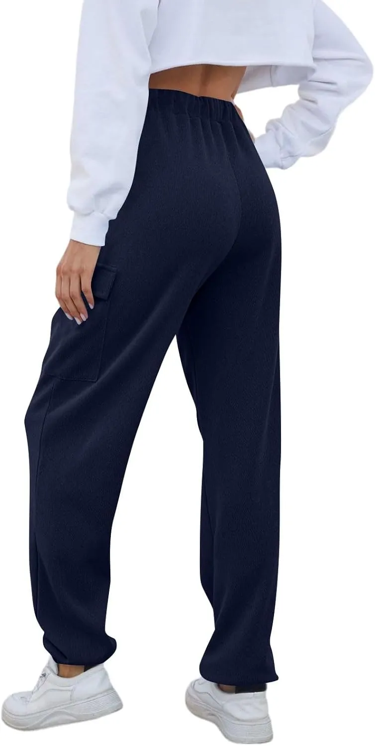 Sweatpants Women High Waist Cargo Sweatpants Casual Cinch Bottom Jogger Pants Loose Drawstring Tapered Trousers with Pockets