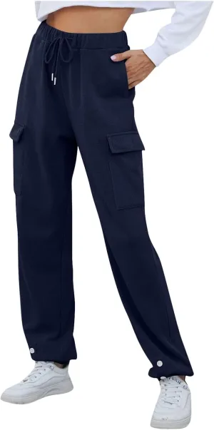 Sweatpants Women High Waist Cargo Sweatpants Casual Cinch Bottom Jogger Pants Loose Drawstring Tapered Trousers with Pockets