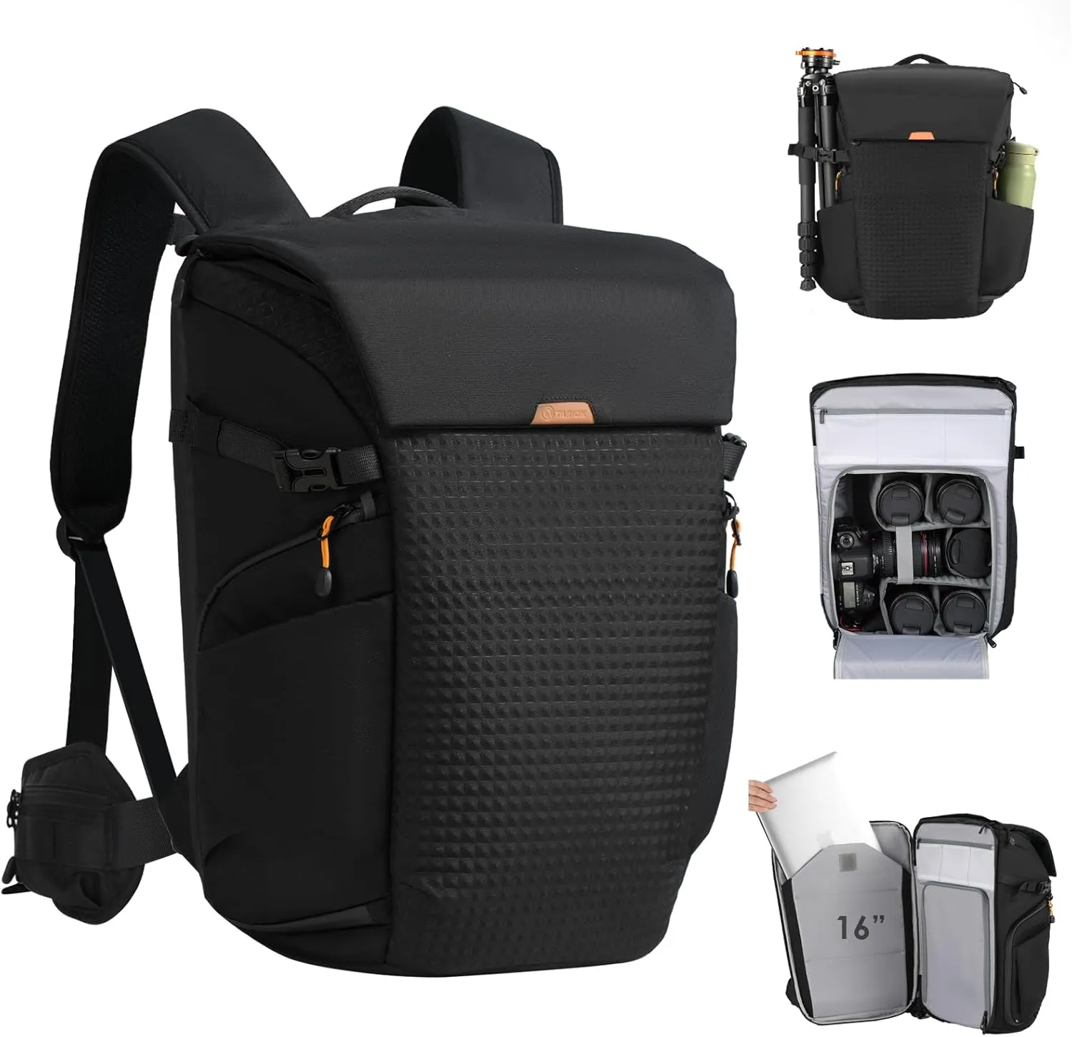 TARION Large Camera Backpack for Photographer - Photography Backpack with 16in Laptop Sleeve Waist Belt Side & Back Access DLSR Camera Bag with Waterproof Raincover for Outdoor Travel Black Thorner