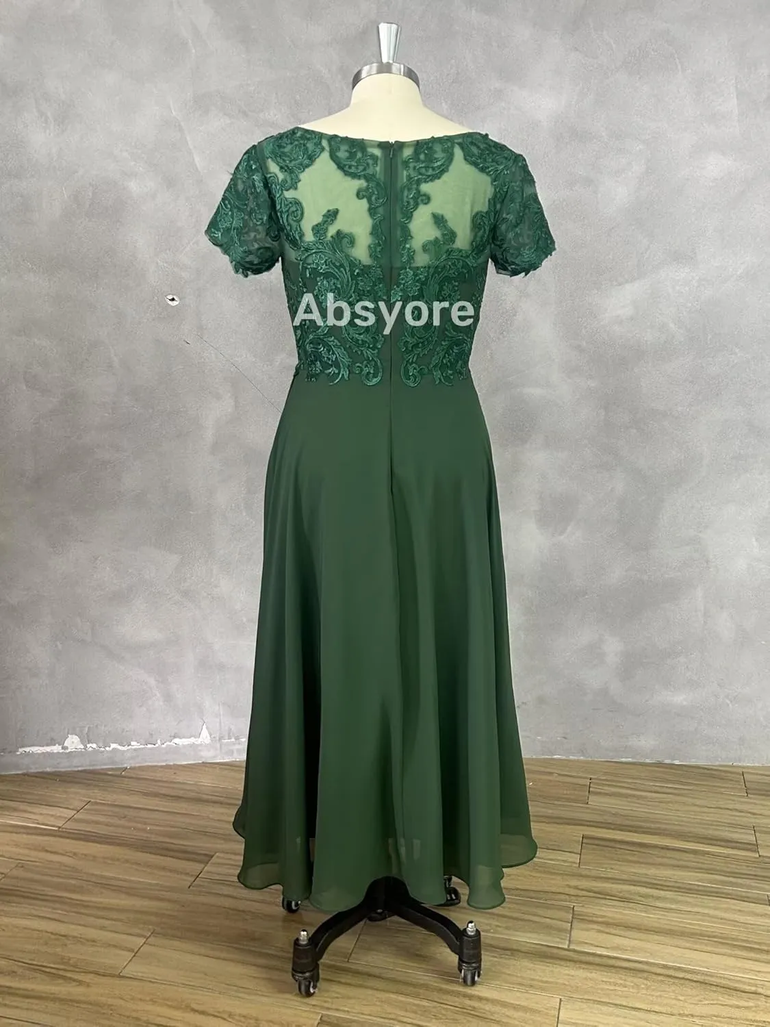 Tea Length Mother of The Bride Dresses for Wedding Guests Ruffle Chiffon Lace Short Sleeves Formal Evening Gowns