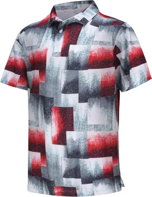 TIHEEN Mens Performance Moisture Wicking Golf Polo Shirt,Mens Business Casual Printed Short Sleeve Polo Shirts