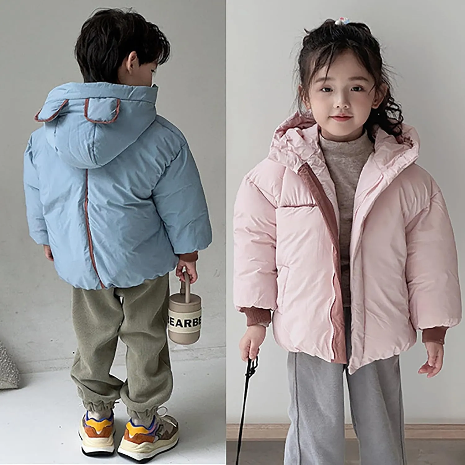 Toddler Boys Girls Winter Cute Down Coat Soft Cotton Padded Jacket Bear Ears Thick Warm Hooded Coats for Girls Big Kids