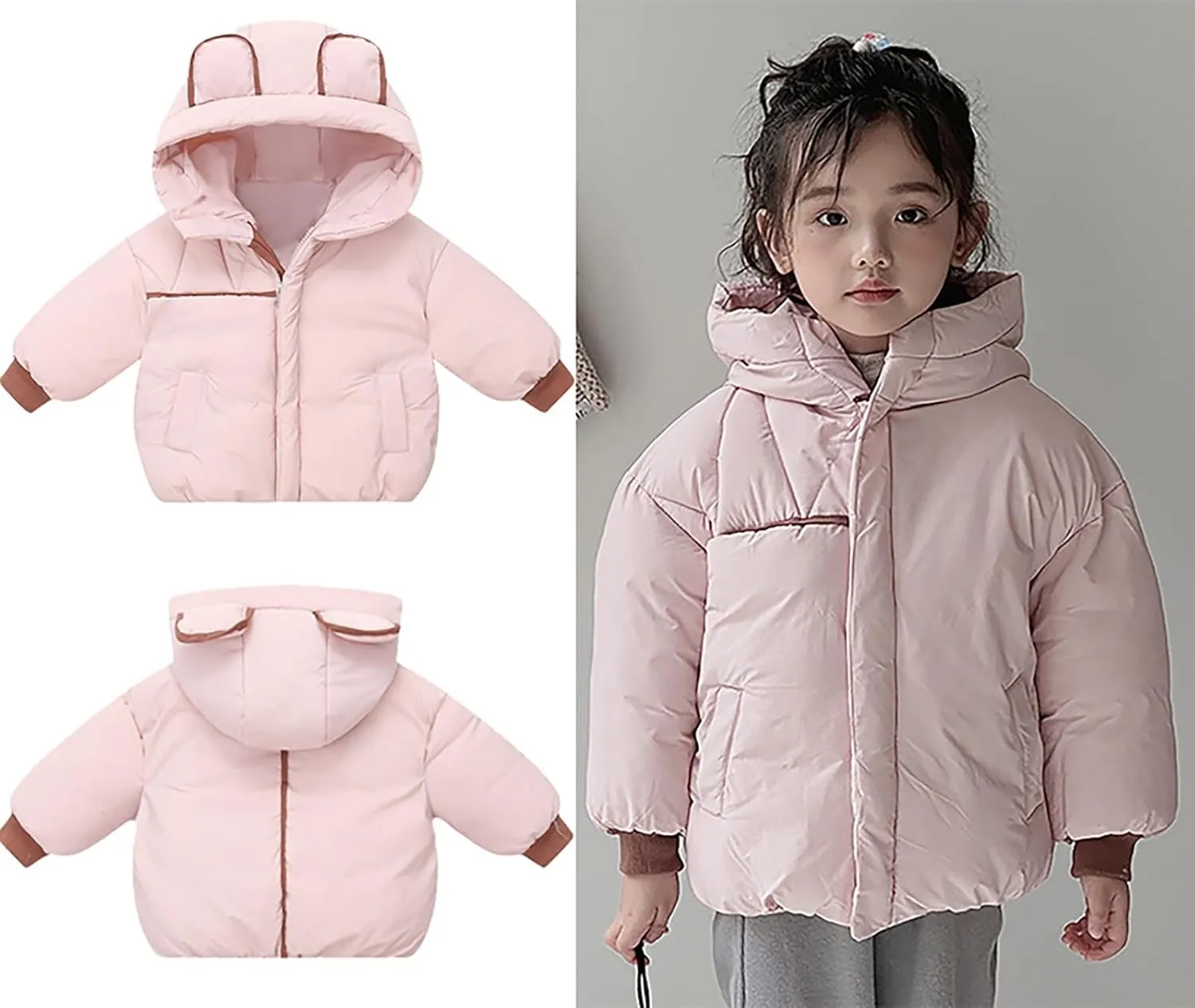Toddler Boys Girls Winter Cute Down Coat Soft Cotton Padded Jacket Bear Ears Thick Warm Hooded Coats for Girls Big Kids