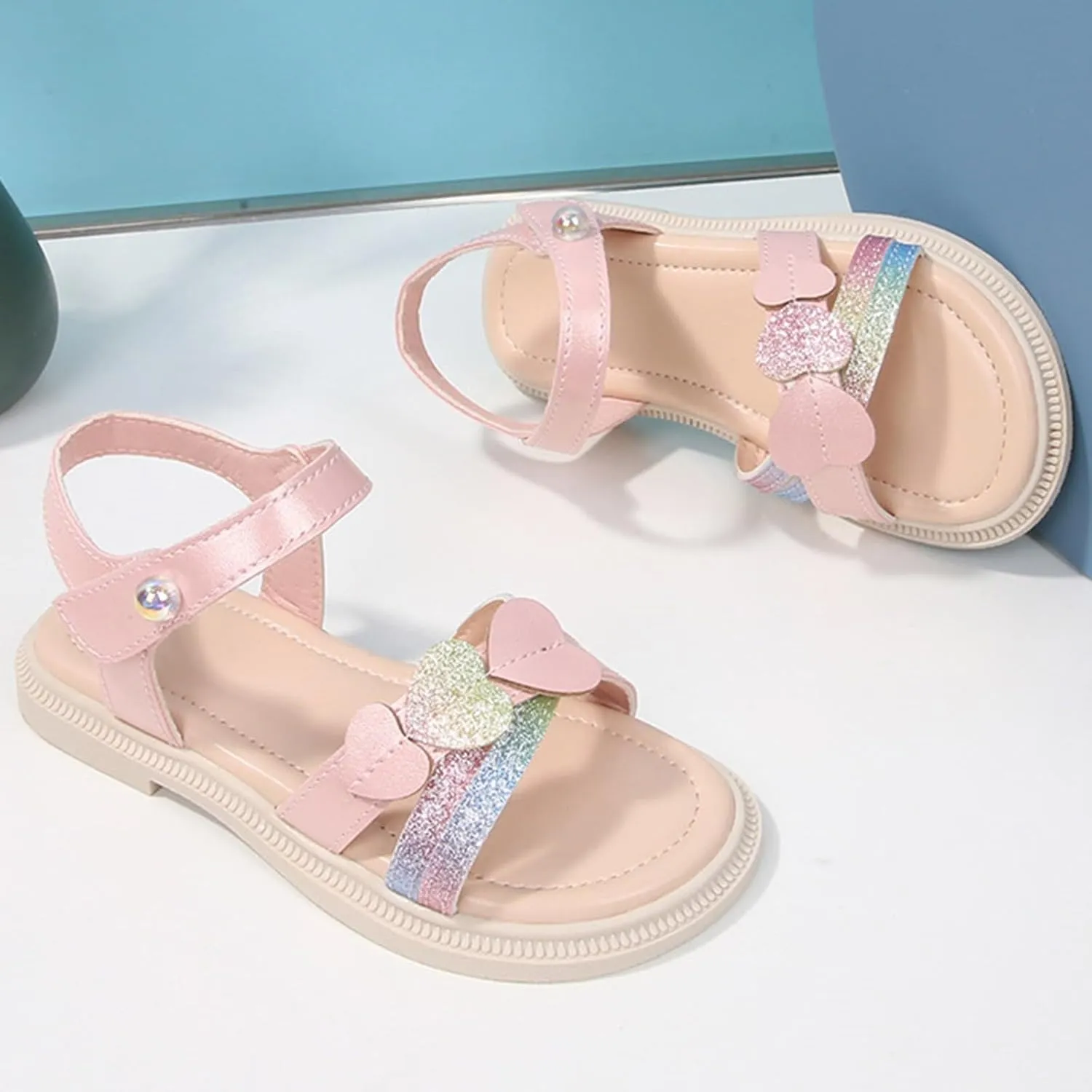 Toddler Girls Sandals Girls Cute Heart Sandals Open Toe Summer Dress Shoes Fisherman Water Beach Flat