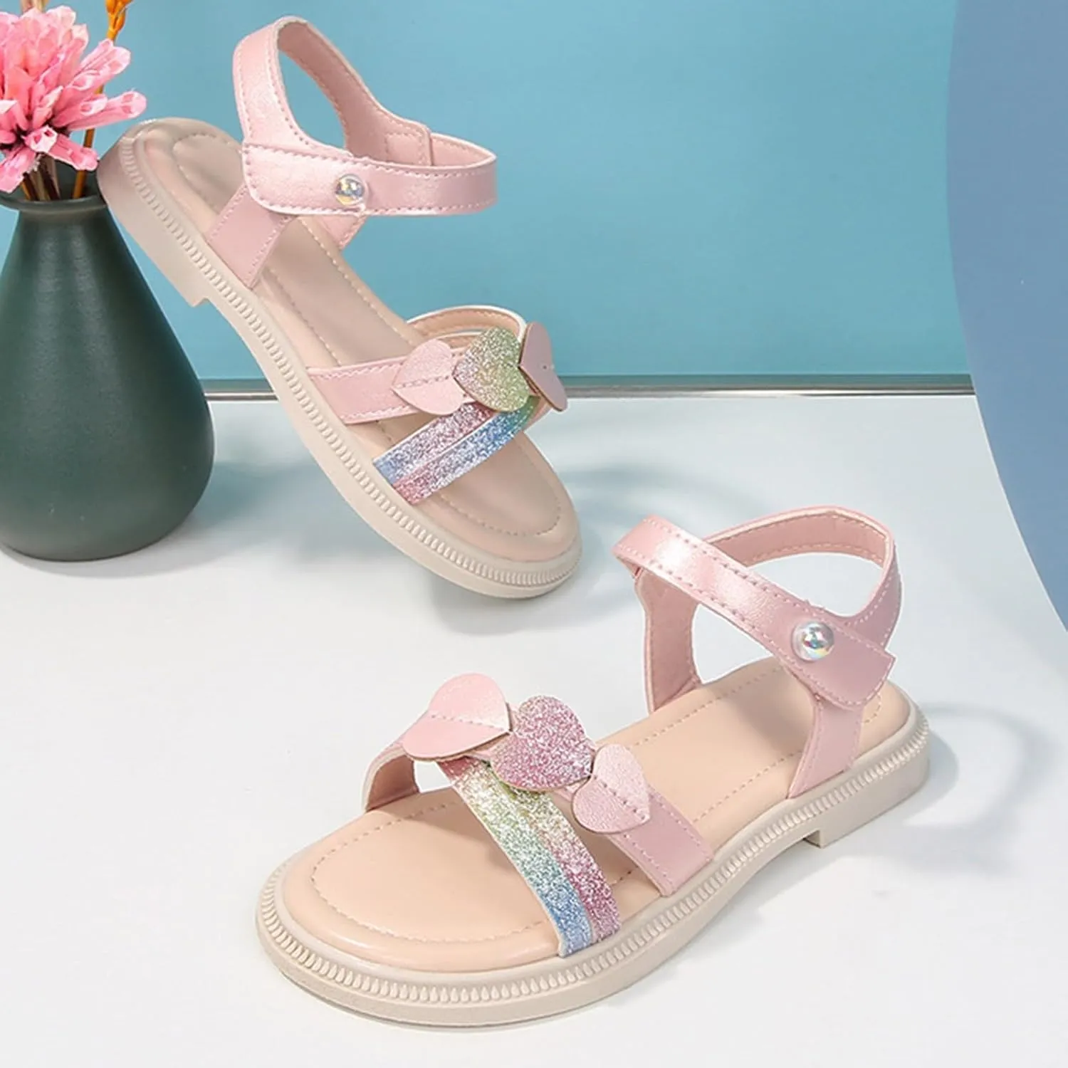 Toddler Girls Sandals Girls Cute Heart Sandals Open Toe Summer Dress Shoes Fisherman Water Beach Flat