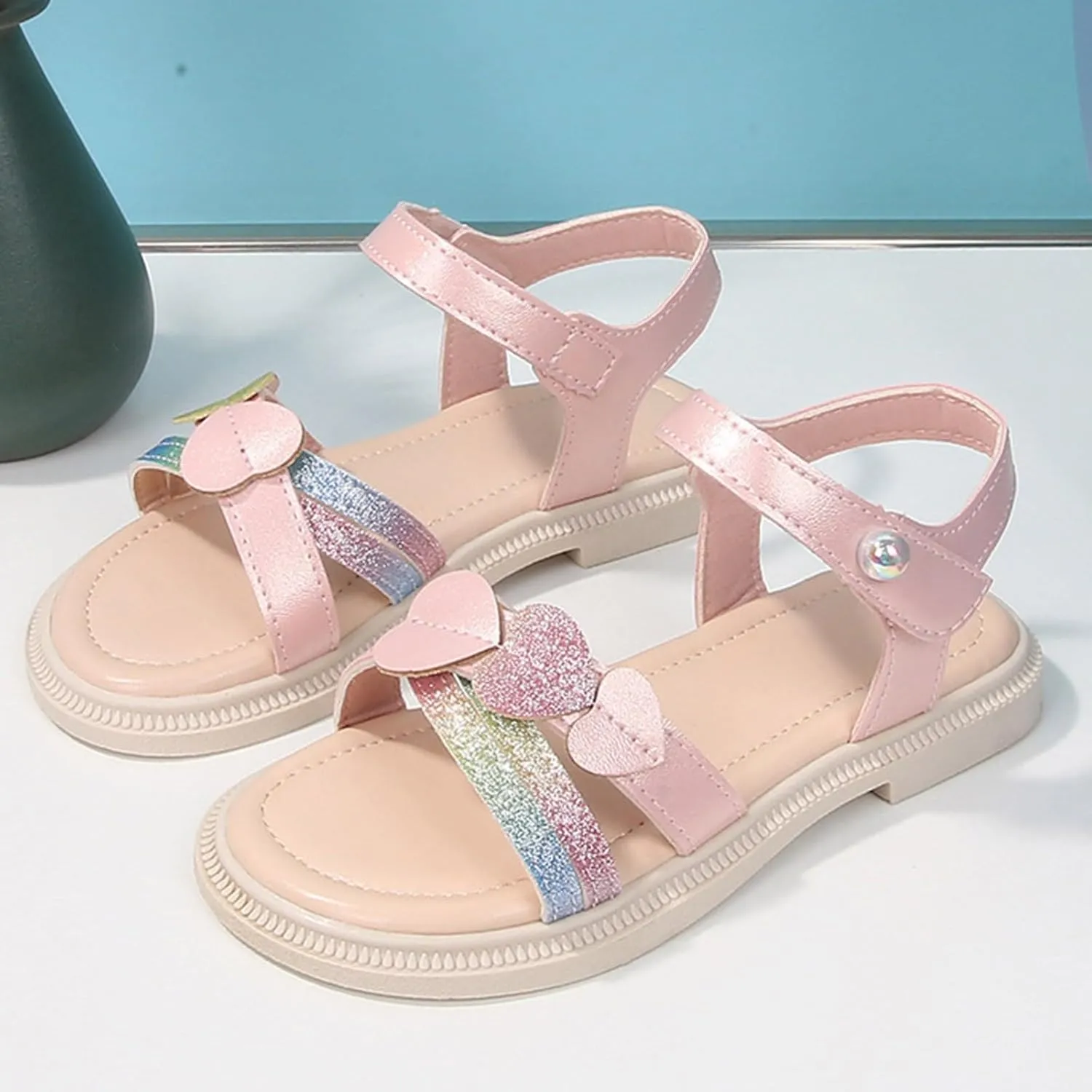 Toddler Girls Sandals Girls Cute Heart Sandals Open Toe Summer Dress Shoes Fisherman Water Beach Flat