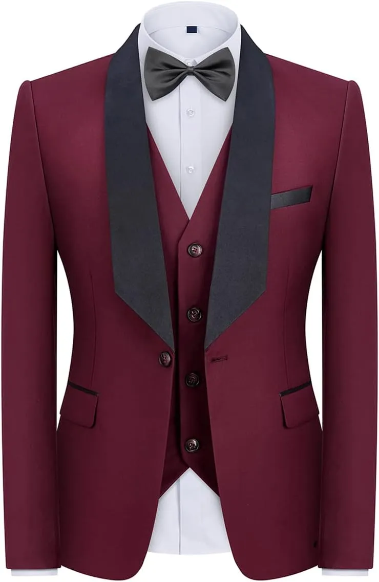 Tuxedo Men Suit Regular Fit 3 Piece Suit Blazer Jacket Waistcoat Pants Men Suit Set for Wedding Prom