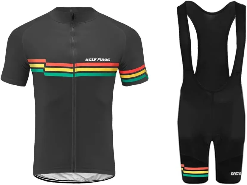 UGLY FROG Men's Cycling Jersey Set Moisture Wicking Breathable Quick-Dry,Bike Shirt   20D Padded Shorts