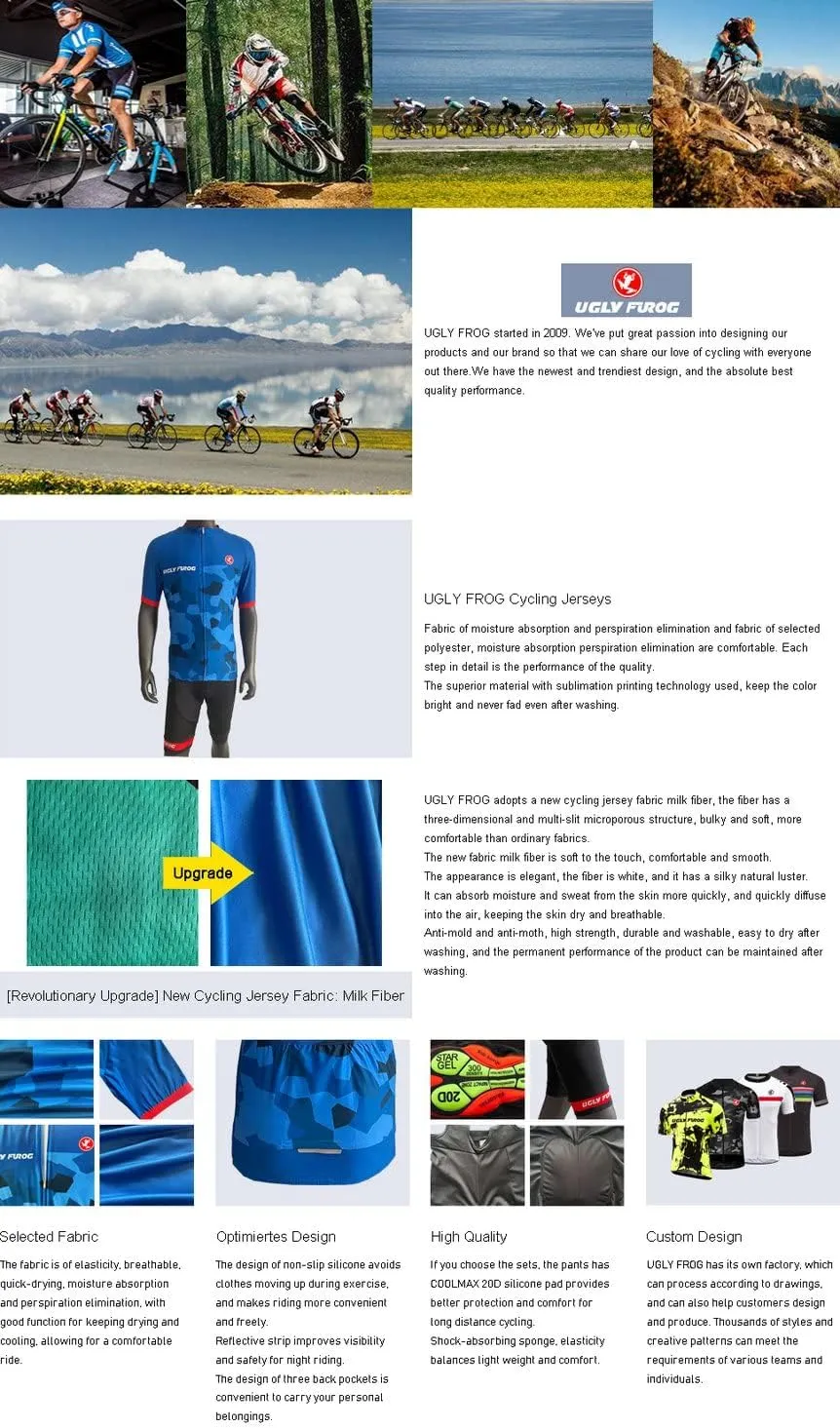 UGLY FROG Men's Cycling Jersey Set Moisture Wicking Breathable Quick-Dry,Bike Shirt   20D Padded Shorts