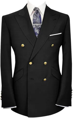 Wemaliyzd Mens Classic Fit Peak Lapel Double Breasted Suit Jacket (Black,50R)