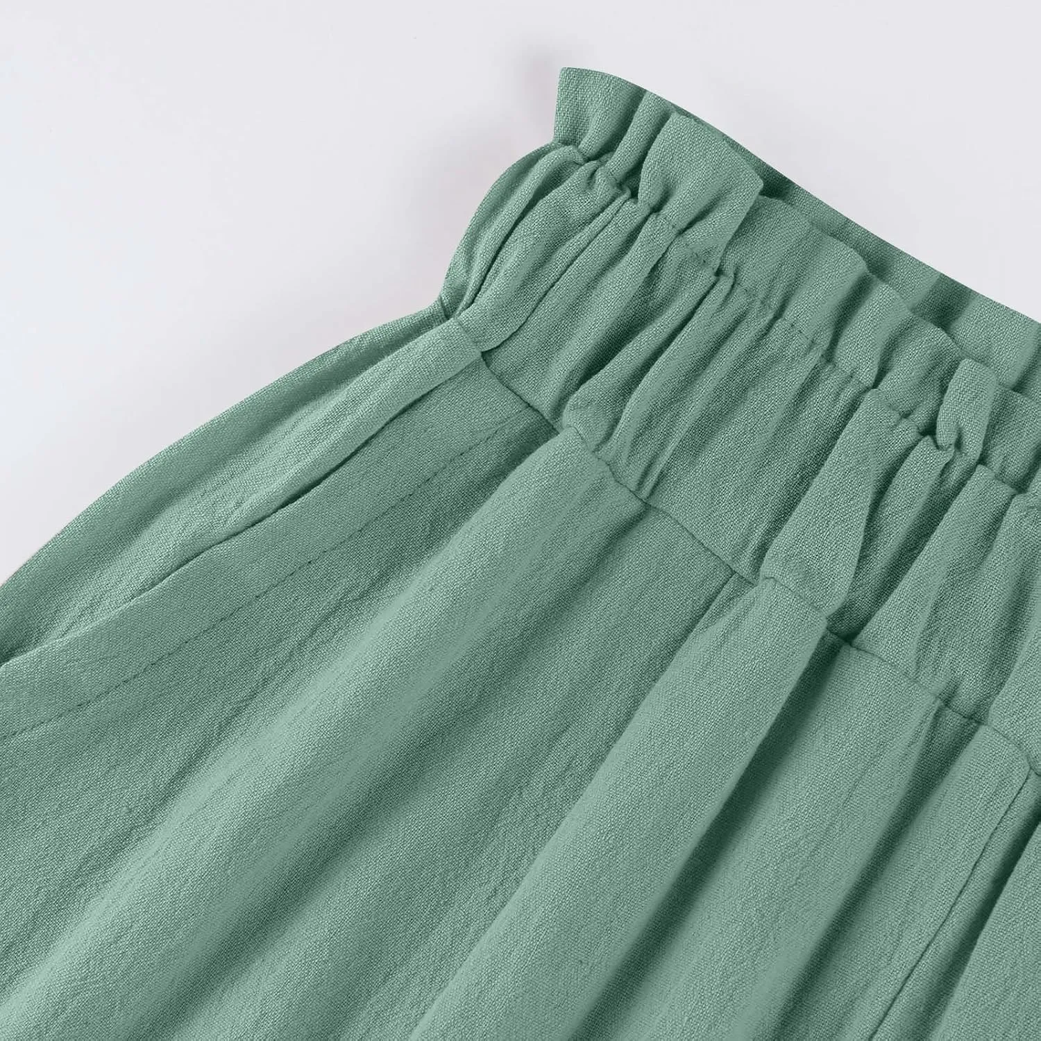 Wide Leg Linen Pants for Women Elastic High Waist Palazzo Pants Summer Casual Flowy Boho Beach Trousers with Pockets