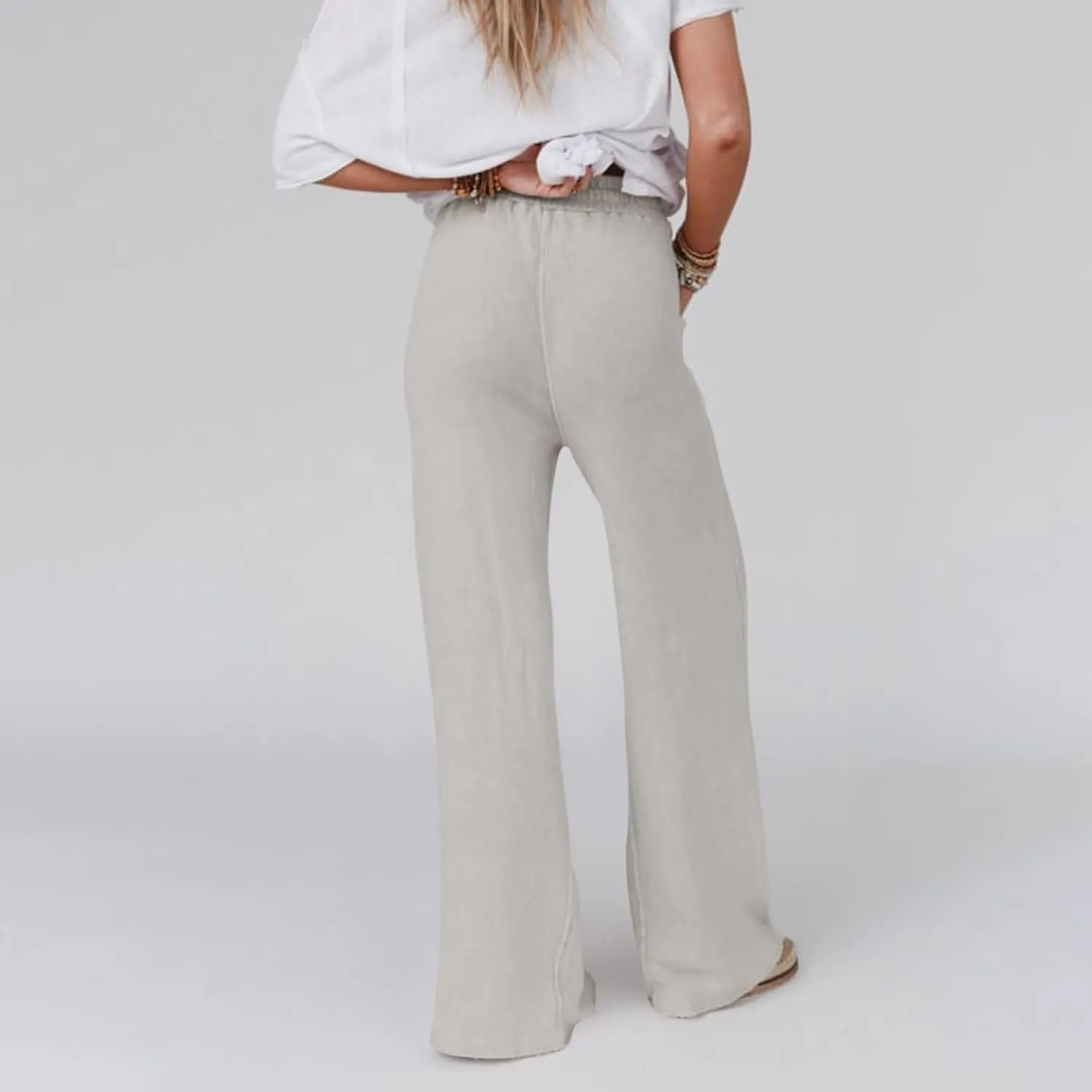 Wide Leg Linen Pants for Women Summer Casual Straight Leg Baggy Pants Lightweight High Waisted Trousers with Pockets