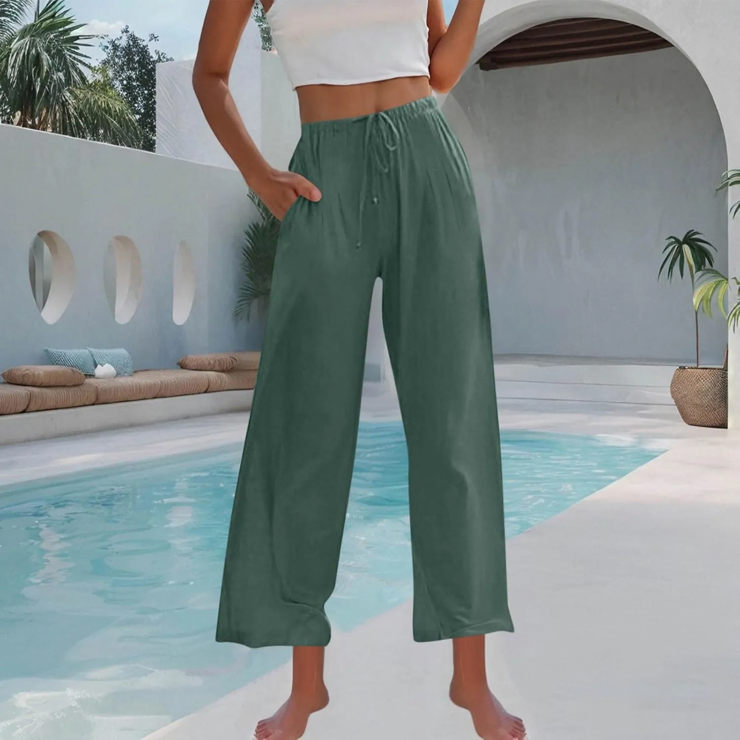 Wide Leg Pants for Woman Palazzo Trousers High Waisted Drawstring Summer Casual Business Work Beach Vacation Pants