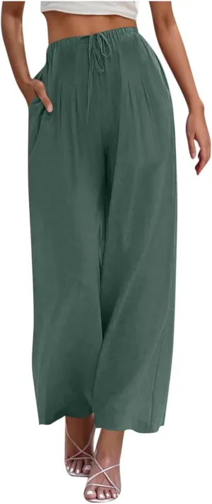 Wide Leg Pants for Woman Palazzo Trousers High Waisted Drawstring Summer Casual Business Work Beach Vacation Pants