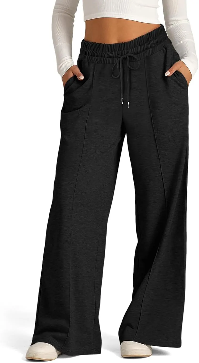 Wide Leg Sweatpants Women Baggy Drawstring Straight Leg Sweatpants High Waist Yoga Pants Lounge Pants with Pockets