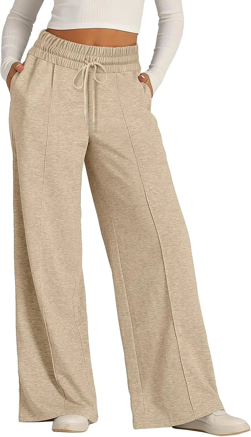 Wide Leg Sweatpants Women Baggy Drawstring Straight Leg Sweatpants High Waist Yoga Pants Lounge Pants with Pockets