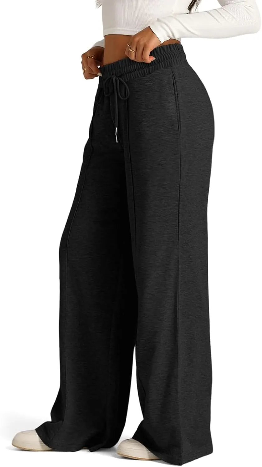 Wide Leg Sweatpants Women Baggy Drawstring Straight Leg Sweatpants High Waist Yoga Pants Lounge Pants with Pockets
