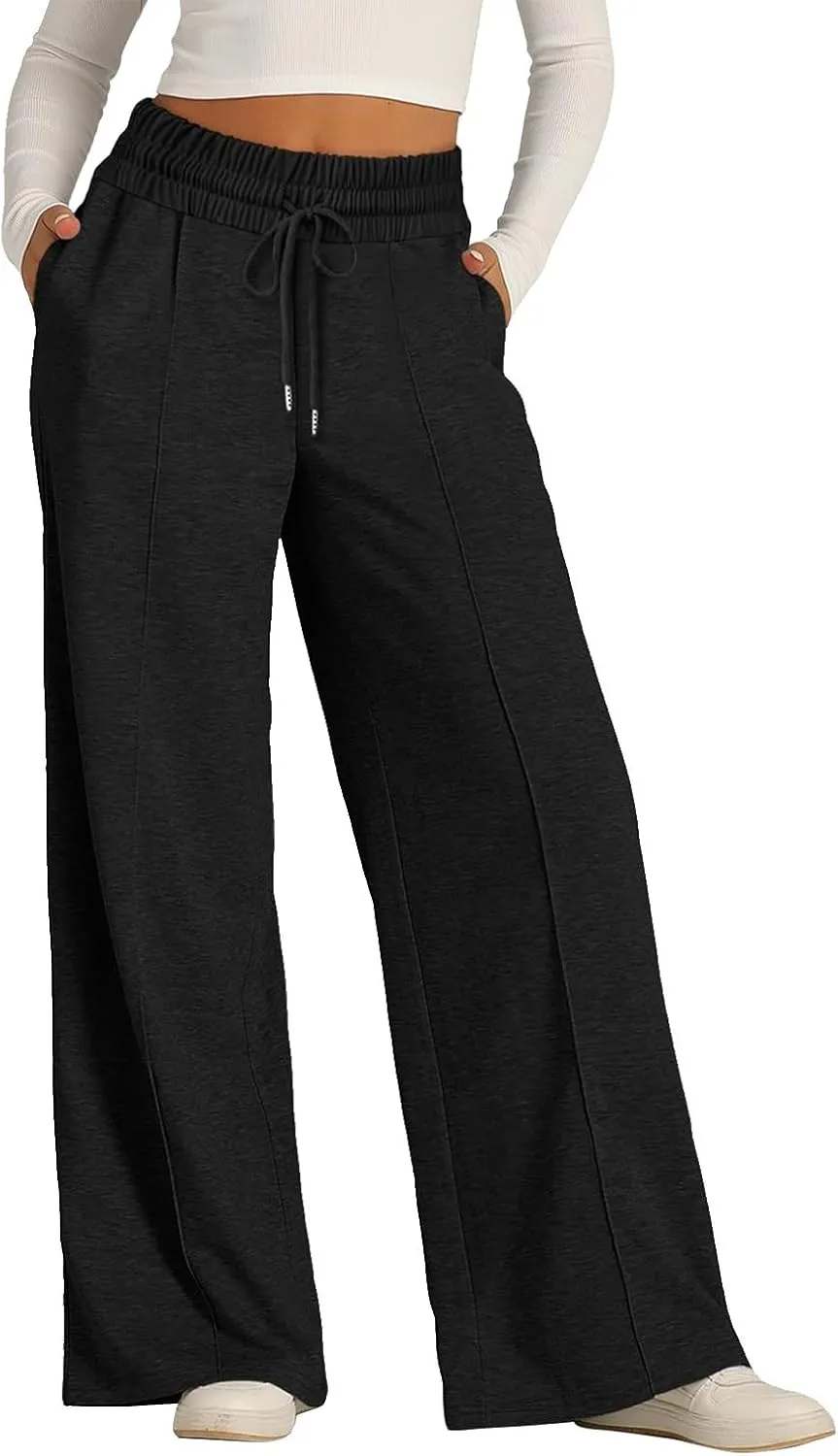 Wide Leg Sweatpants Women Baggy Drawstring Straight Leg Sweatpants High Waist Yoga Pants Lounge Pants with Pockets