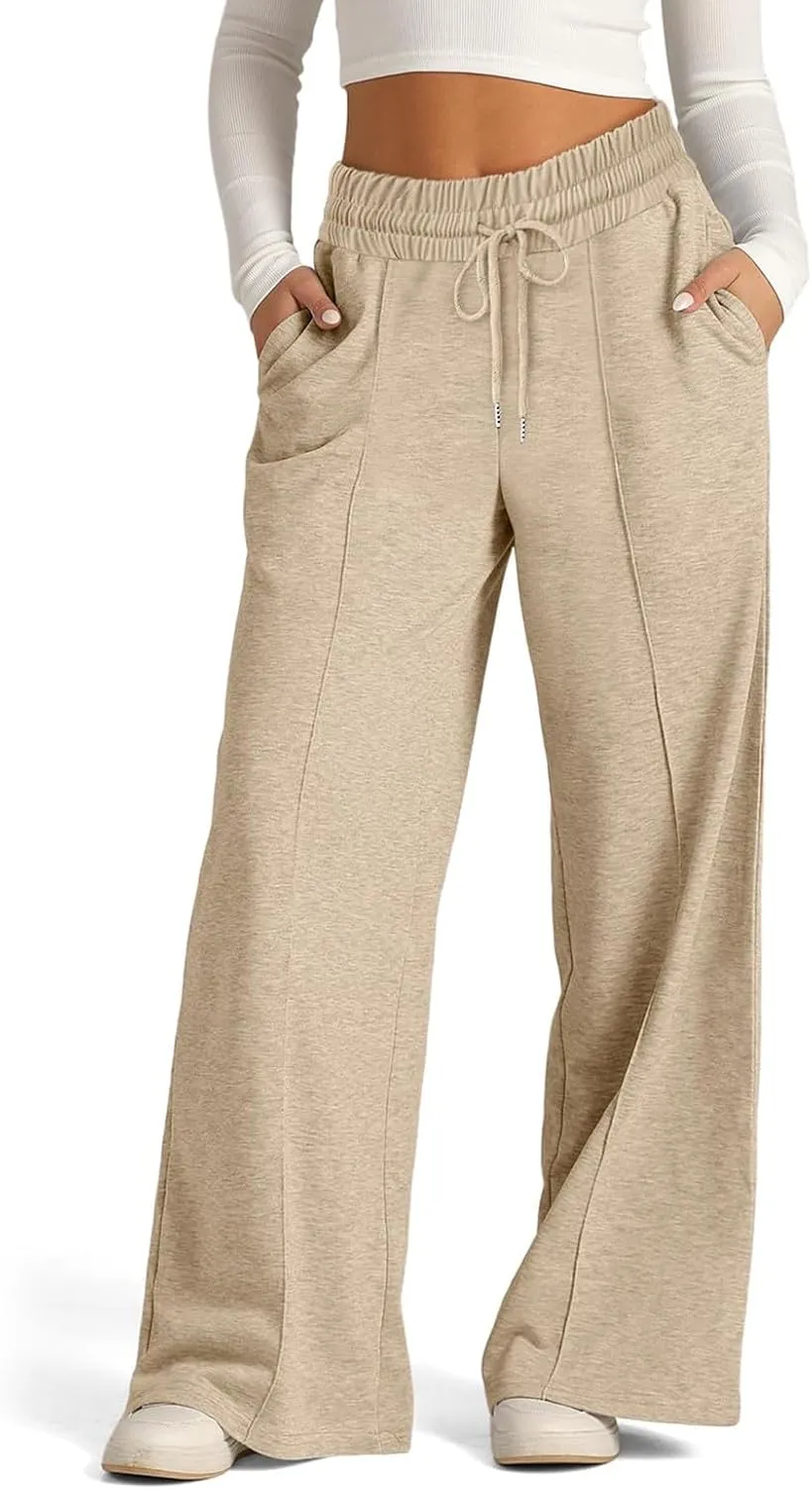Wide Leg Sweatpants Women Baggy Drawstring Straight Leg Sweatpants High Waist Yoga Pants Lounge Pants with Pockets