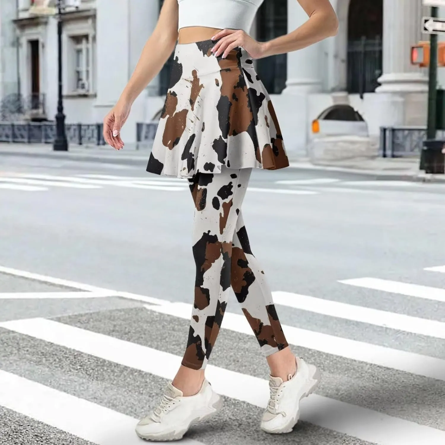 Women Tennis High Waist Skirted Legging Yoga Leggings with Skirts Golf Athletic Skirt with Pockets