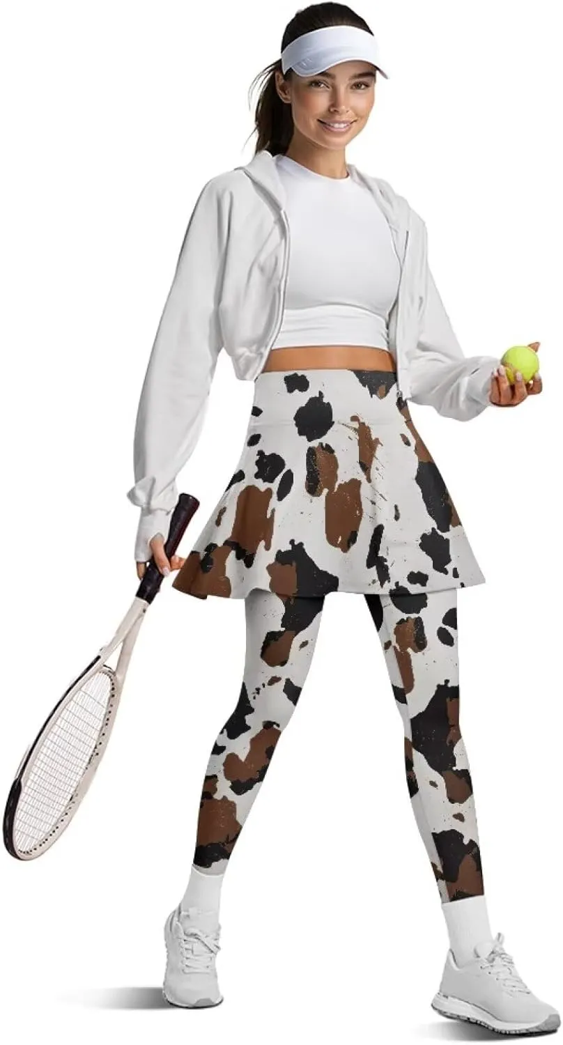Women Tennis High Waist Skirted Legging Yoga Leggings with Skirts Golf Athletic Skirt with Pockets