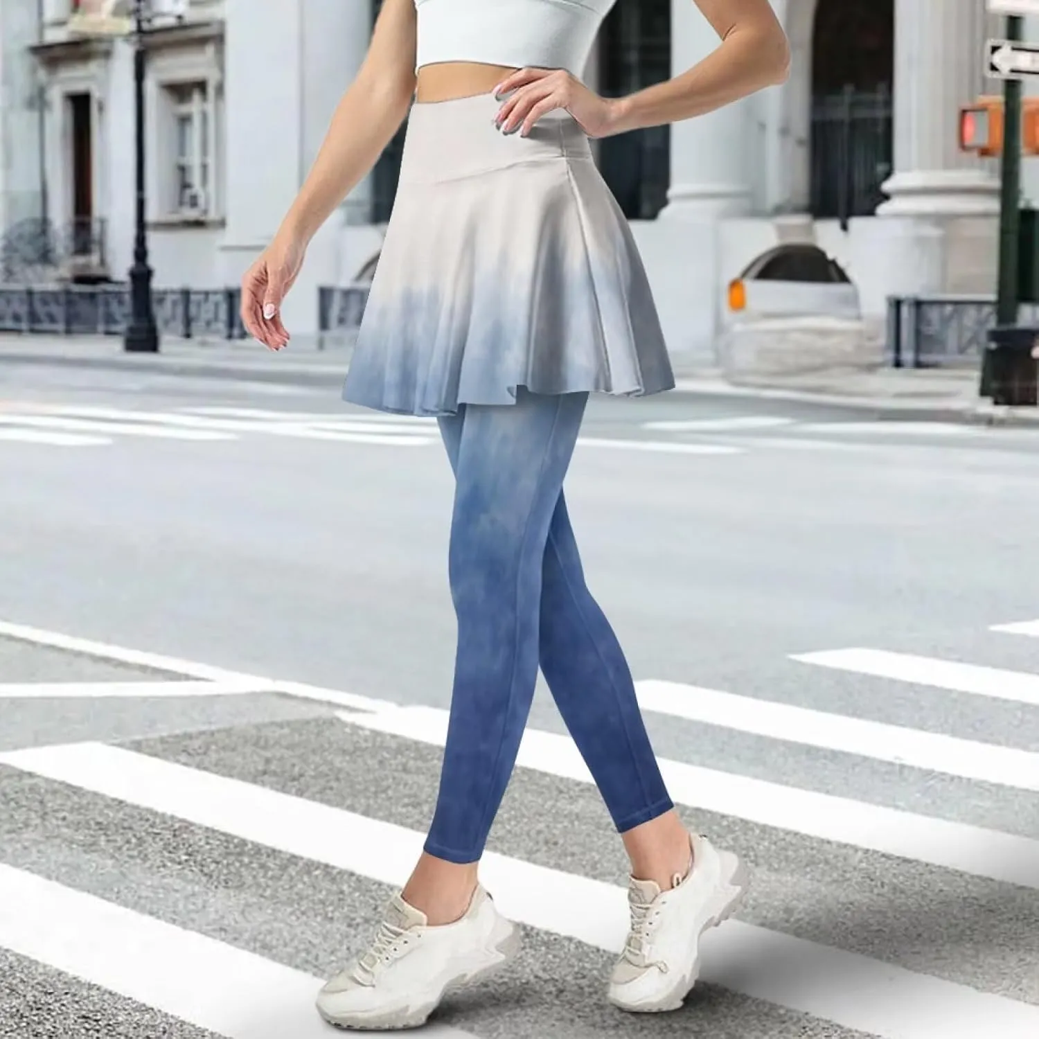 Women Tennis High Waist Skirted Legging Yoga Leggings with Skirts Golf Athletic Skirt with Pockets