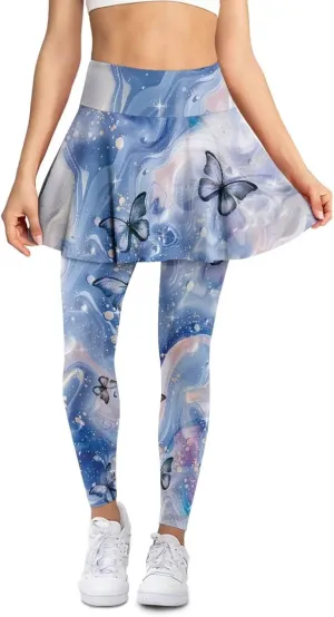 Women Tennis High Waist Skirted Legging Yoga Leggings with Skirts Golf Athletic Skirt with Pockets