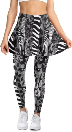 Women Tennis High Waist Skirted Legging Yoga Leggings with Skirts Golf Athletic Skirt with Pockets