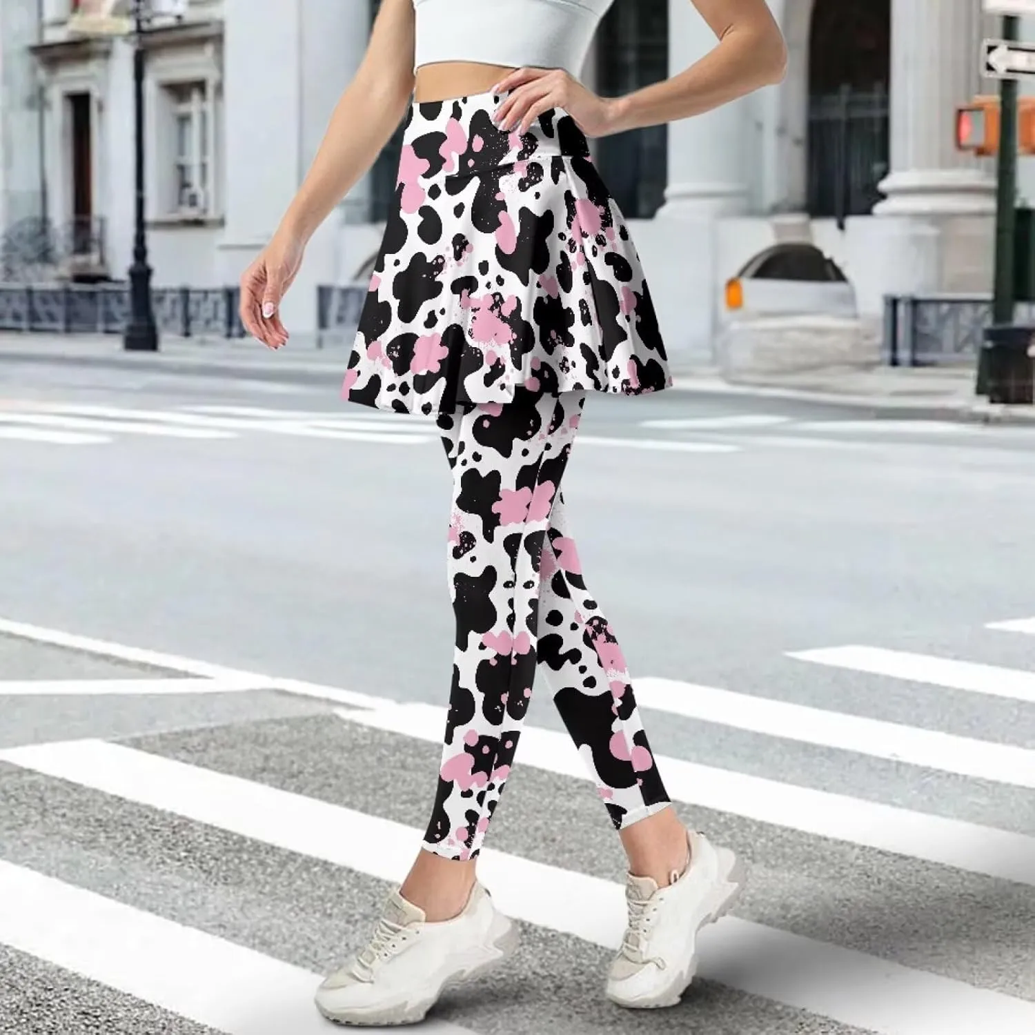 Women Tennis High Waist Skirted Legging Yoga Leggings with Skirts Golf Athletic Skirt with Pockets