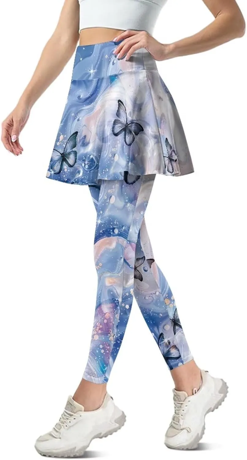 Women Tennis High Waist Skirted Legging Yoga Leggings with Skirts Golf Athletic Skirt with Pockets