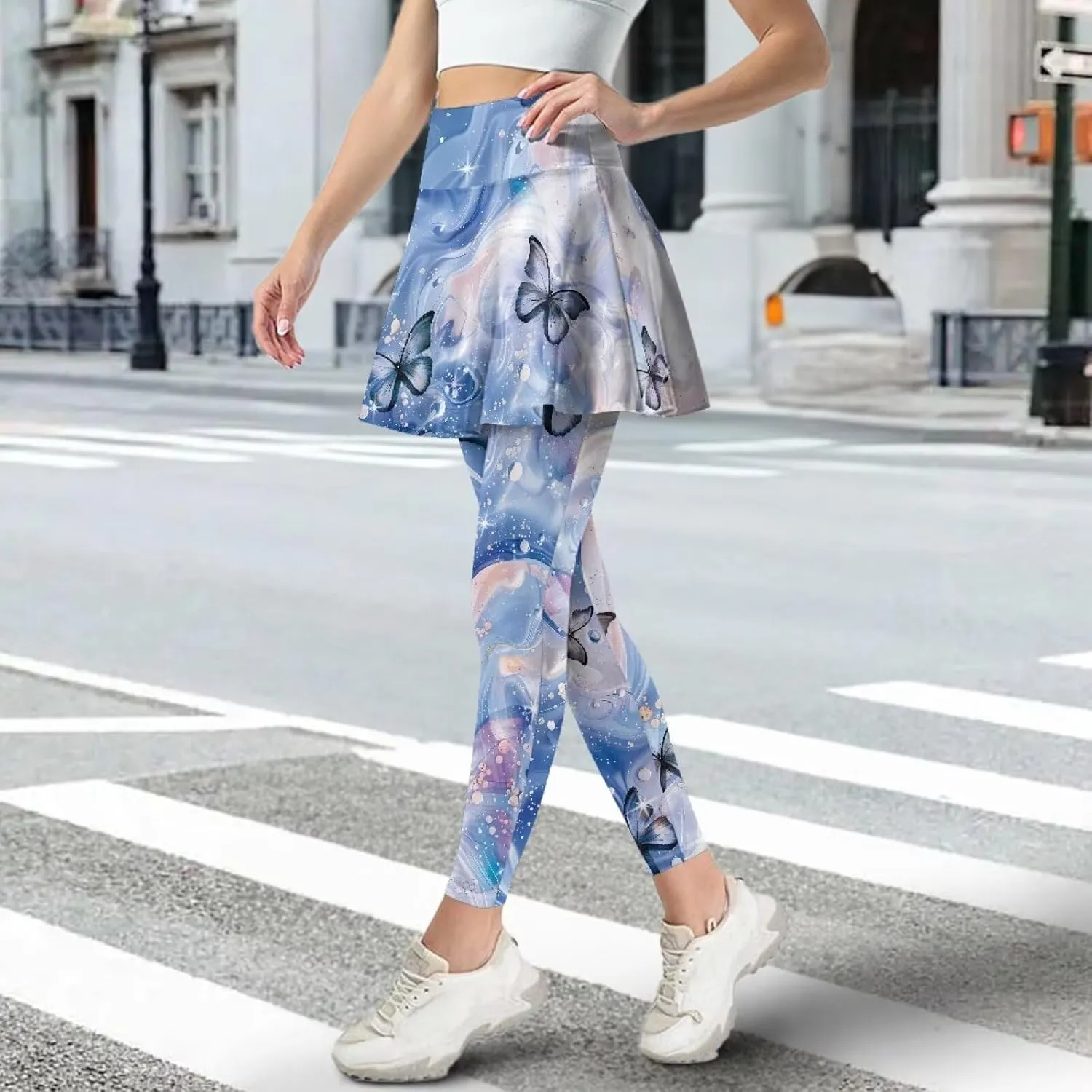Women Tennis High Waist Skirted Legging Yoga Leggings with Skirts Golf Athletic Skirt with Pockets