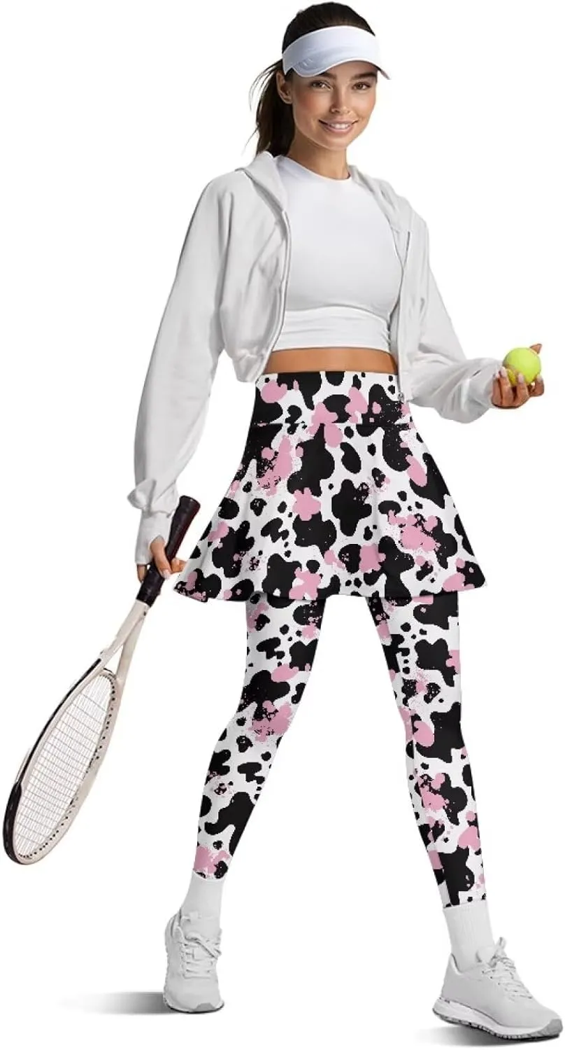 Women Tennis High Waist Skirted Legging Yoga Leggings with Skirts Golf Athletic Skirt with Pockets