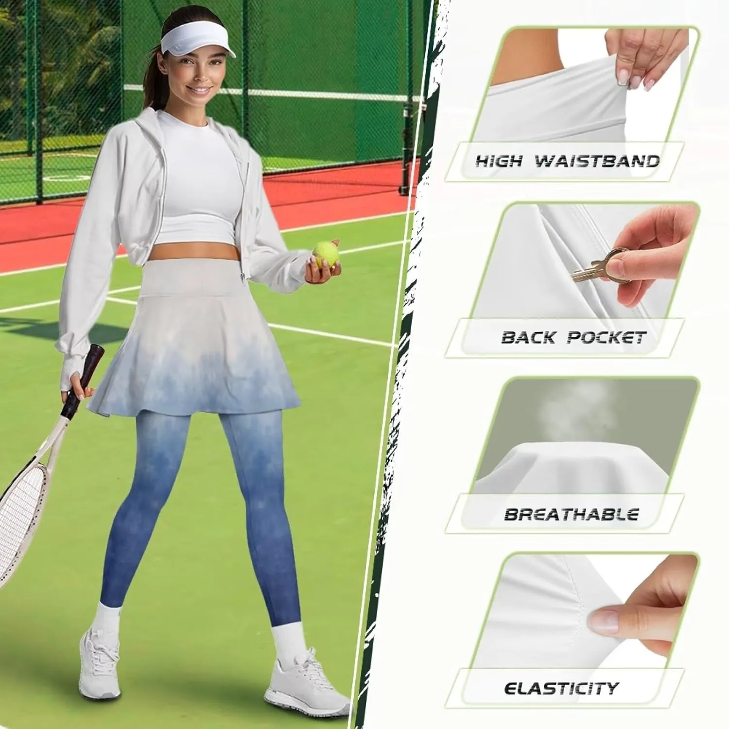 Women Tennis High Waist Skirted Legging Yoga Leggings with Skirts Golf Athletic Skirt with Pockets