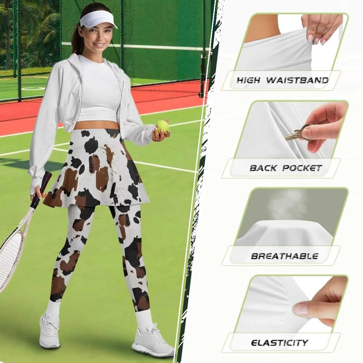Women Tennis High Waist Skirted Legging Yoga Leggings with Skirts Golf Athletic Skirt with Pockets