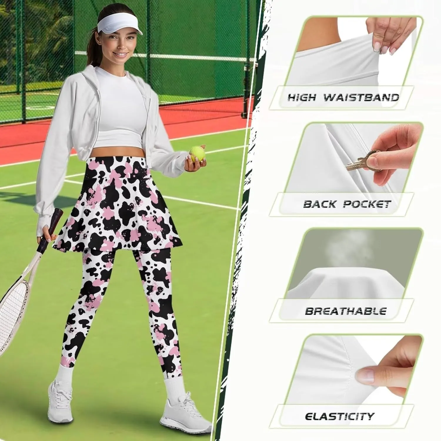 Women Tennis High Waist Skirted Legging Yoga Leggings with Skirts Golf Athletic Skirt with Pockets